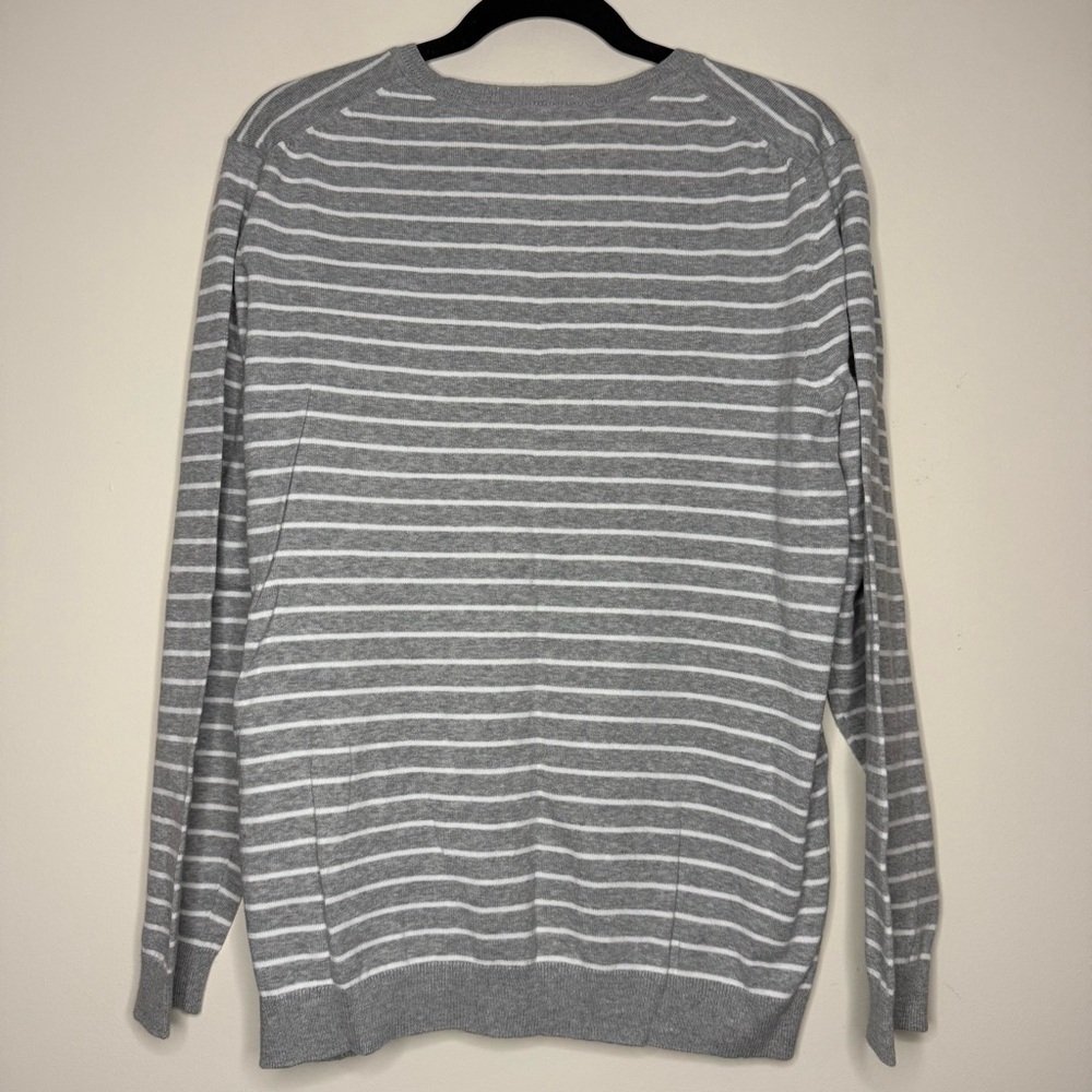 TOMMY HILFIGER Preppy Striped Collegiate Business Casual Cozy Gray Fall Sweater - Picture 6 of 6